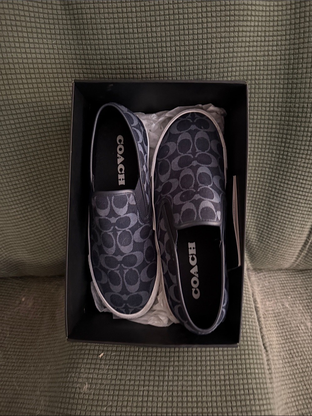 Coach Kids Slip-On Sneakers in Navy and Gray Signature Canvas